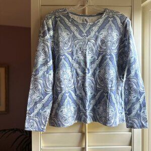 Croft & Barrow 'The Classic Tee' Long Sleeve Periwinkle Paisley Women's Large